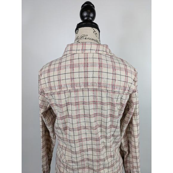 Womens Medium Plaid Flannel Woolrich Button-Up Long Sleeve Snowflake Shirt Top - Picture 5 of 13